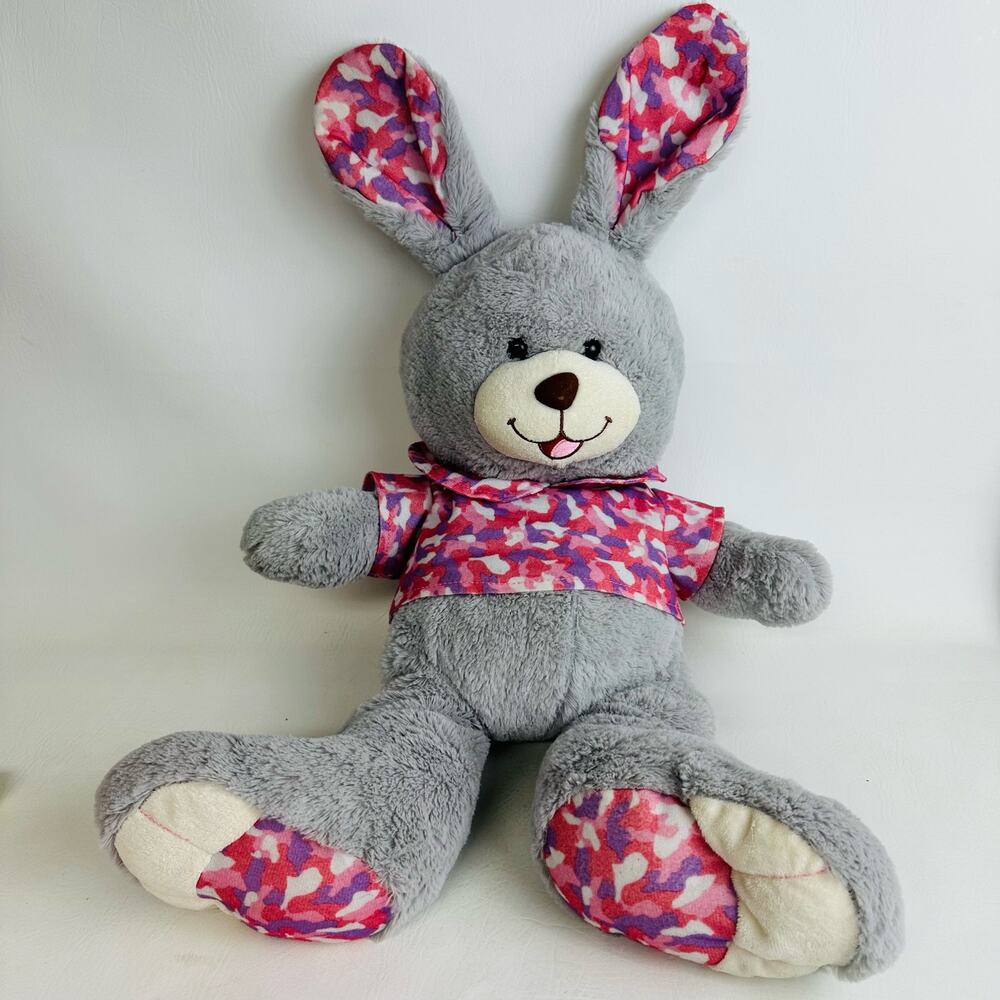 Walmart Gray Bunny Rabbit Pink Shirt Ears Feet Plush Stuffed Animal Soft Toy 22"